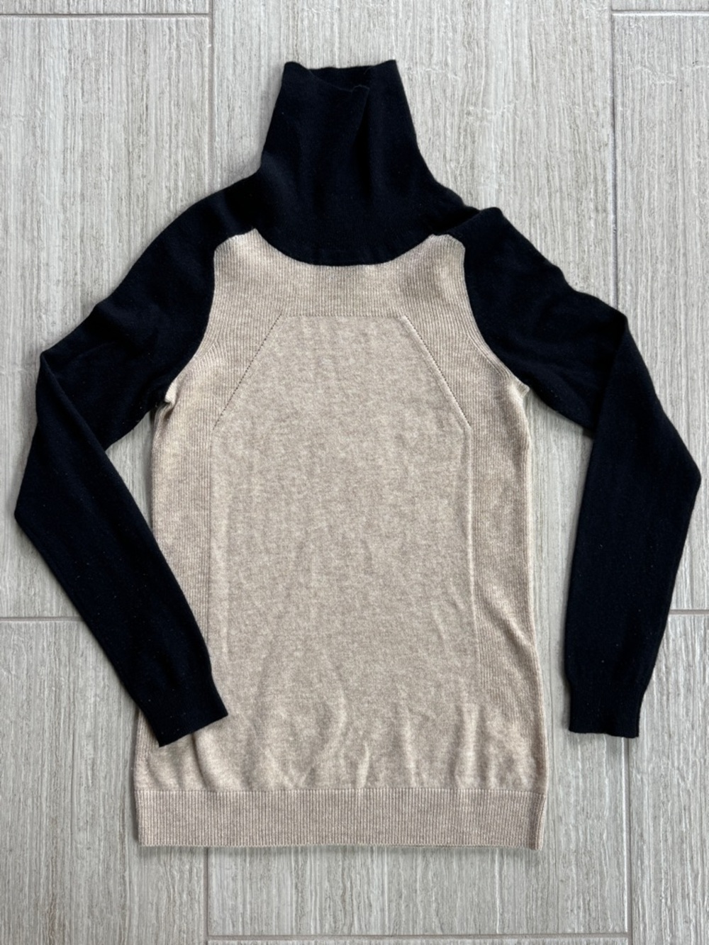 Vince Two-Tone Cashmere Sweater in Beige and Black